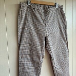 Uniqlo Plaid Pull On Pants XL Beige Elastic Waist Stretch Casual Comfort